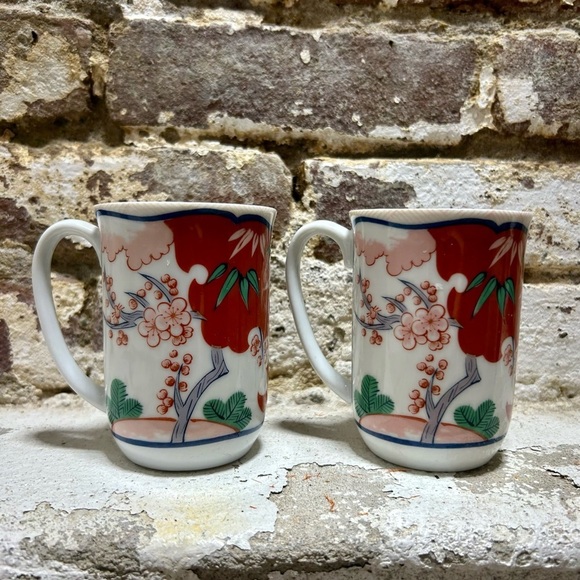 Heirloom Fine China Mug Set by Neumann Marcus with Asian Bamboo Design. - Picture 2 of 7